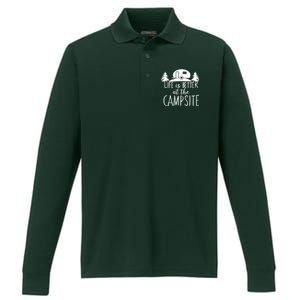 Retro Life is Better At The Campsite  Performance Long Sleeve Polo