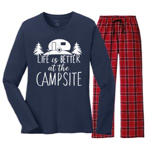 Retro Life is Better At The Campsite  Women's Long Sleeve Flannel Pajama Set 