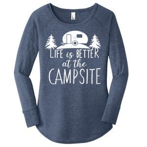 Retro Life is Better At The Campsite  Women's Perfect Tri Tunic Long Sleeve Shirt