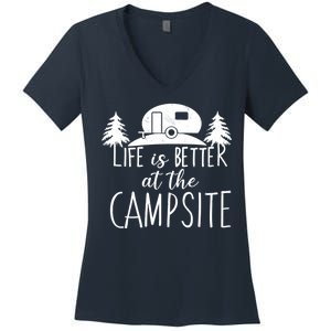 Retro Life is Better At The Campsite  Women's V-Neck T-Shirt