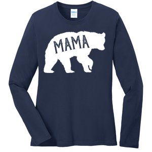 Retro Mama Bear Ladies Long Sleeve Shirt