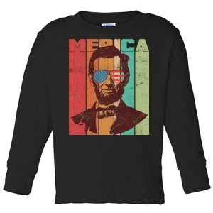 Retro Merica Lincoln Toddler Long Sleeve Shirt