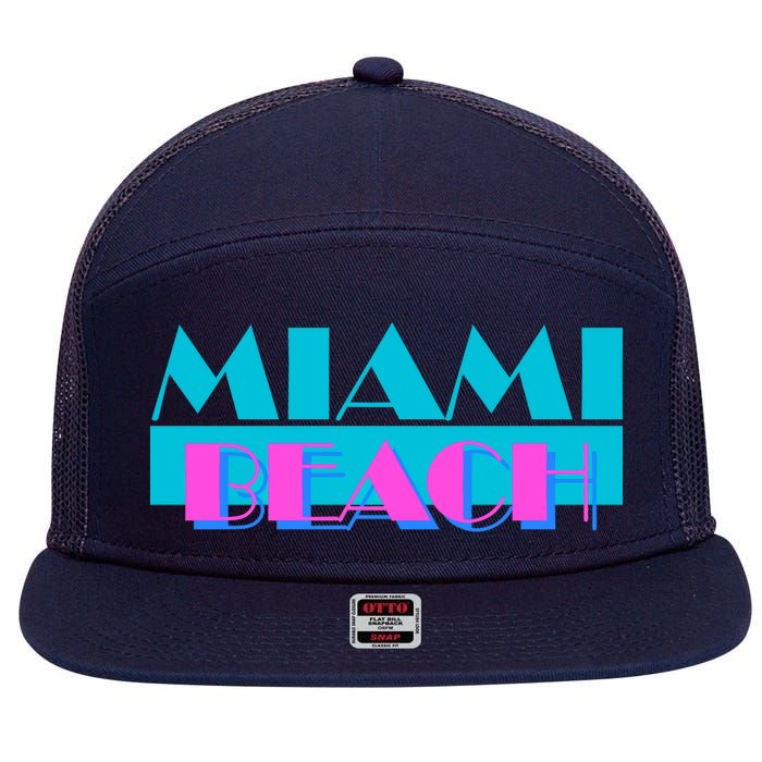 Retro Miami Beach Logo 7 Panel Mesh Trucker Snapback Hat