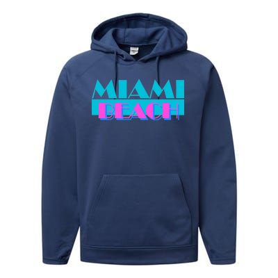 Retro Miami Beach Logo Performance Fleece Hoodie