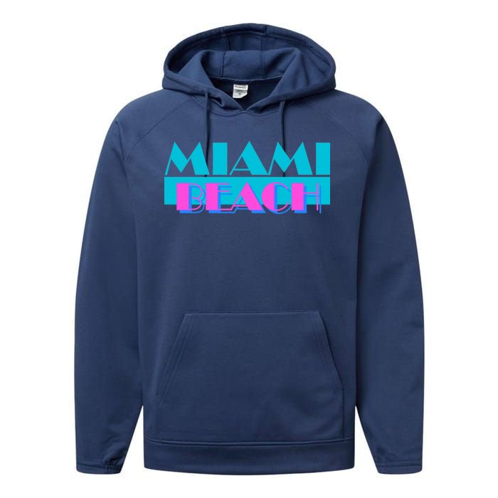 Retro Miami Beach Logo Performance Fleece Hoodie