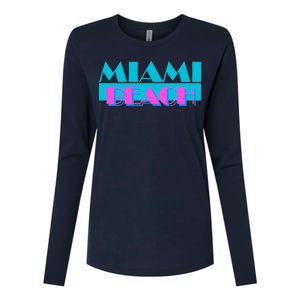 Retro Miami Beach Logo Womens Cotton Relaxed Long Sleeve T-Shirt