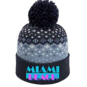 Retro Miami Beach Logo The Baniff Cuffed Pom Beanie