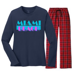 Retro Miami Beach Logo Women's Long Sleeve Flannel Pajama Set 