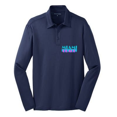 Retro Miami Beach Logo Silk Touch Performance Long Sleeve Polo