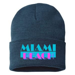 Retro Miami Beach Logo Sustainable Knit Beanie