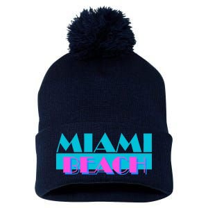 Retro Miami Beach Logo Pom Pom 12in Knit Beanie