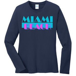 Retro Miami Beach Logo Ladies Long Sleeve Shirt