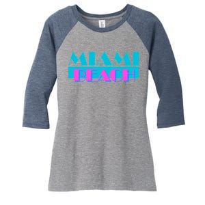 Retro Miami Beach Logo Women's Tri-Blend 3/4-Sleeve Raglan Shirt