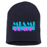 Retro Miami Beach Logo Short Acrylic Beanie