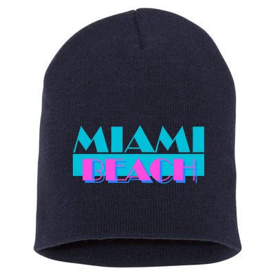 Retro Miami Beach Logo Short Acrylic Beanie