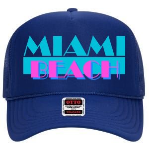 Retro Miami Beach Logo High Crown Mesh Back Trucker Hat