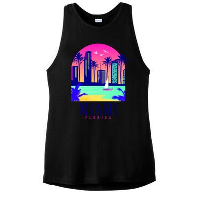 Retro Miami Florida Ladies PosiCharge Tri-Blend Wicking Tank