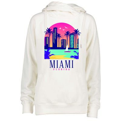 Retro Miami Florida Womens Funnel Neck Pullover Hood