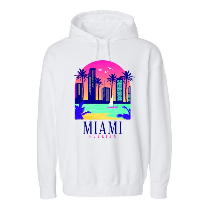 Retro Miami Florida Garment-Dyed Fleece Hoodie