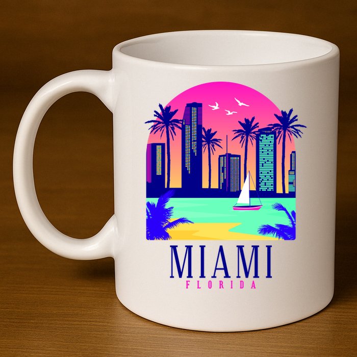 Retro Miami Florida 11oz C Handle Ceramic Mug