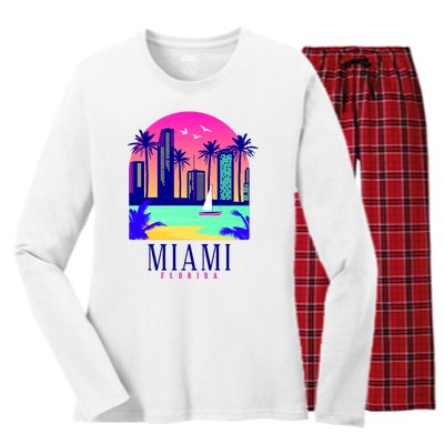 Retro Miami Florida Women's Long Sleeve Flannel Pajama Set 