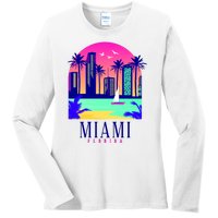 Retro Miami Florida Ladies Long Sleeve Shirt