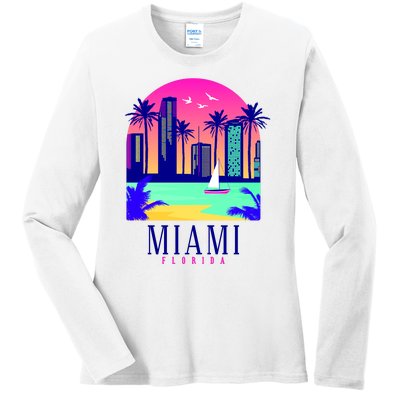 Retro Miami Florida Ladies Long Sleeve Shirt