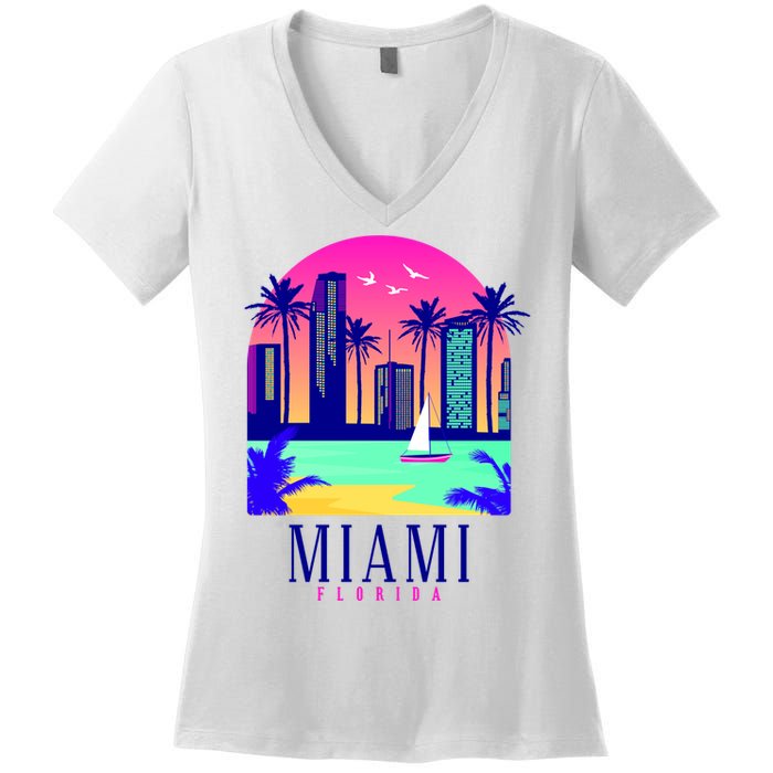 Retro Miami Florida Women's V-Neck T-Shirt