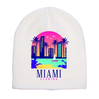 Retro Miami Florida Short Acrylic Beanie