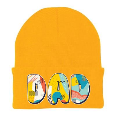 Retro Mod Pattern Dad Logo Knit Cap Winter Beanie