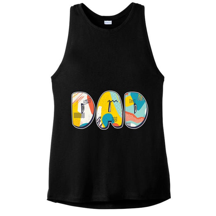 Retro Mod Pattern Dad Logo Ladies PosiCharge Tri-Blend Wicking Tank