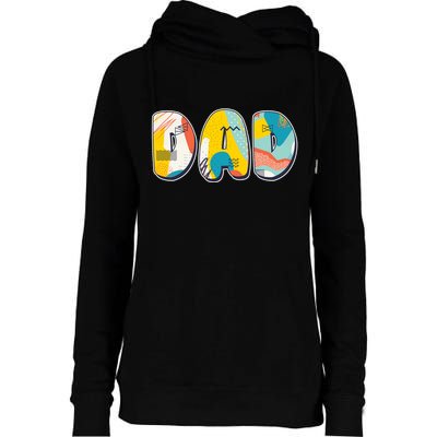 Retro Mod Pattern Dad Logo Womens Funnel Neck Pullover Hood