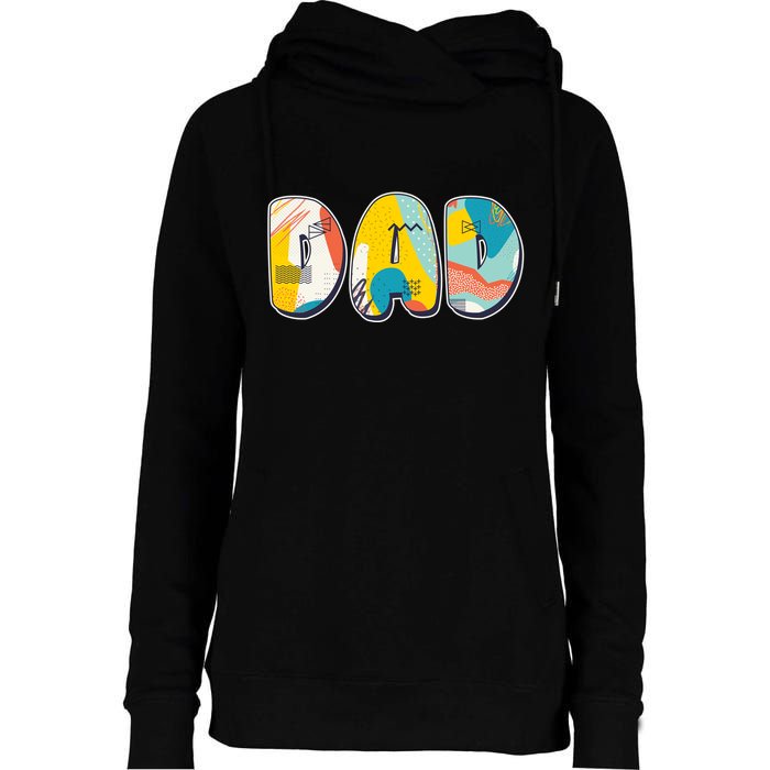 Retro Mod Pattern Dad Logo Womens Funnel Neck Pullover Hood
