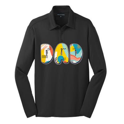 Retro Mod Pattern Dad Logo Silk Touch Performance Long Sleeve Polo