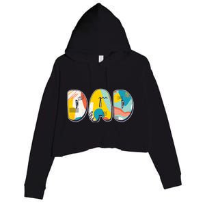 Retro Mod Pattern Dad Logo Crop Fleece Hoodie