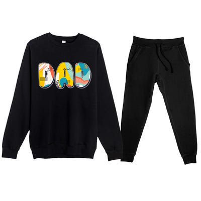 Retro Mod Pattern Dad Logo Premium Crewneck Sweatsuit Set