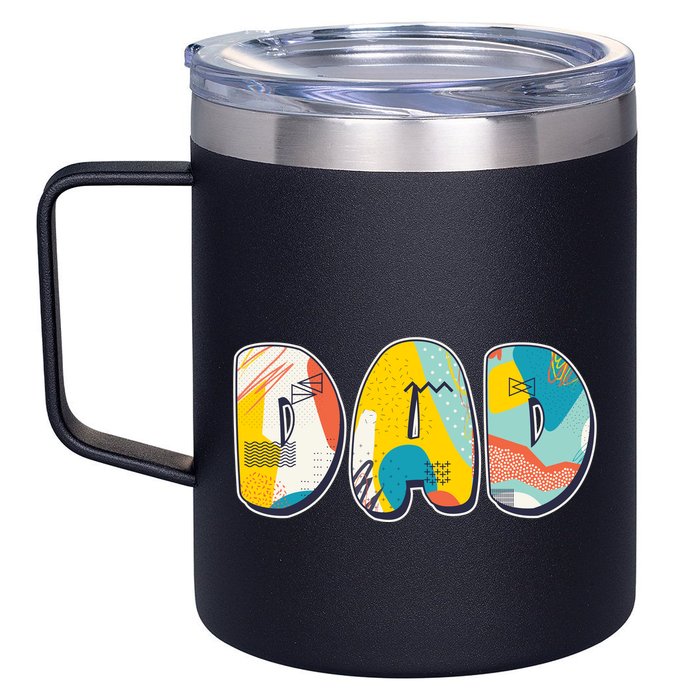 Retro Mod Pattern Dad Logo 12oz Stainless Steel Coffee Mug