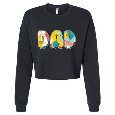 Retro Mod Pattern Dad Logo Cropped Pullover Crew