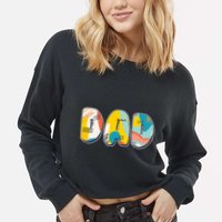 Retro Mod Pattern Dad Logo Cropped Pullover Crew