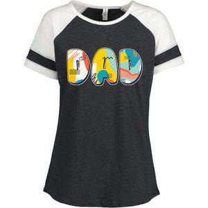 Retro Mod Pattern Dad Logo Enza Ladies Jersey Colorblock Tee