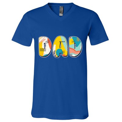 Retro Mod Pattern Dad Logo V-Neck T-Shirt