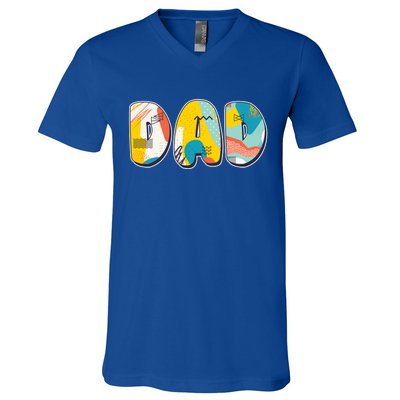 Retro Mod Pattern Dad Logo V-Neck T-Shirt