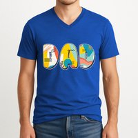 Retro Mod Pattern Dad Logo V-Neck T-Shirt