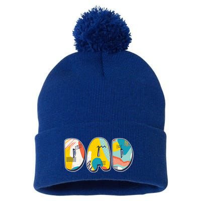 Retro Mod Pattern Dad Logo Pom Pom 12in Knit Beanie