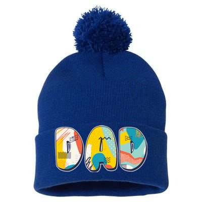 Retro Mod Pattern Dad Logo Pom Pom 12in Knit Beanie