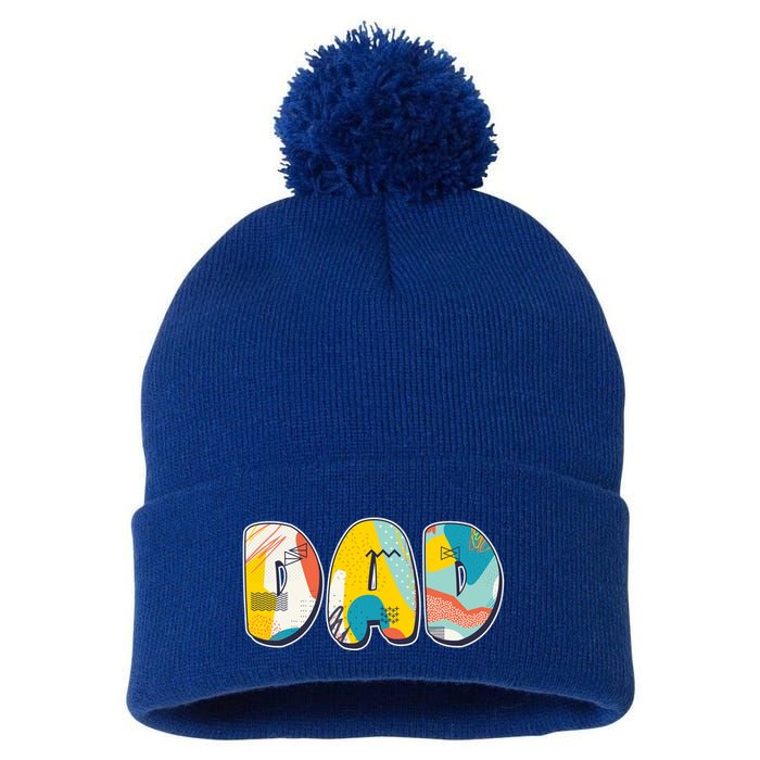 Retro Mod Pattern Dad Logo Pom Pom 12in Knit Beanie