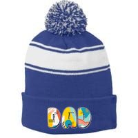 Retro Mod Pattern Dad Logo Stripe Pom Pom Beanie