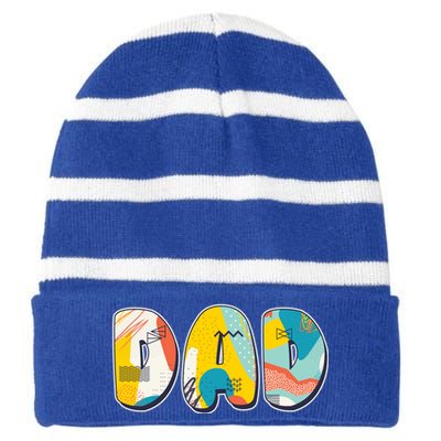 Retro Mod Pattern Dad Logo Striped Beanie with Solid Band