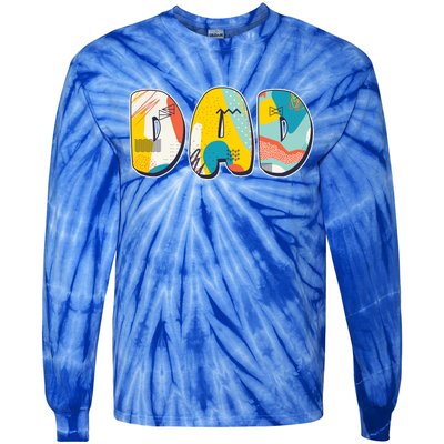 Retro Mod Pattern Dad Logo Tie-Dye Long Sleeve Shirt