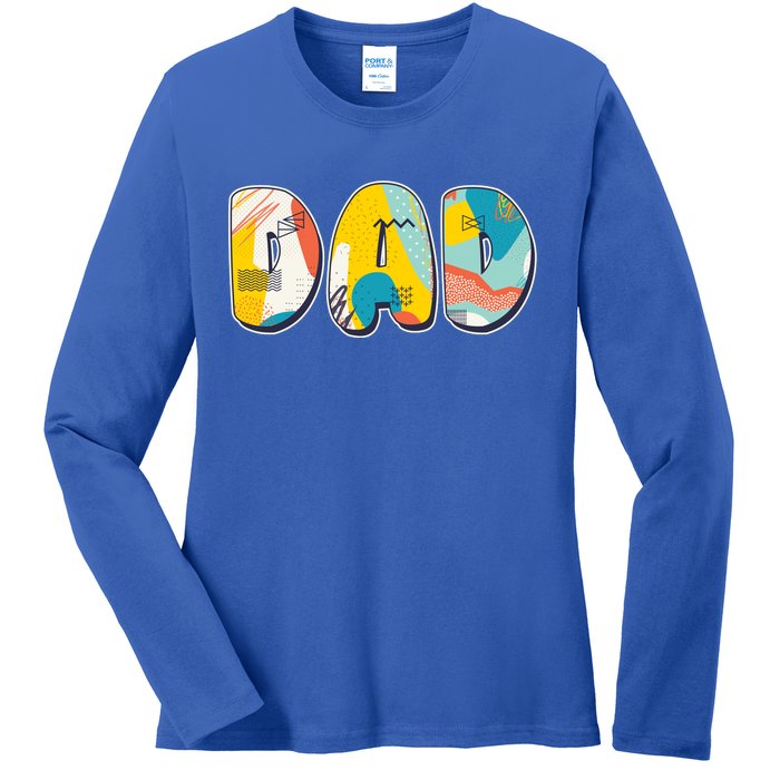 Retro Mod Pattern Dad Logo Ladies Long Sleeve Shirt